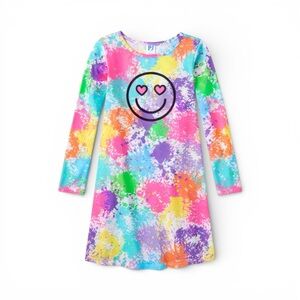 Girls Smile Splatter Paint Long Sleeves Nightgown Size L